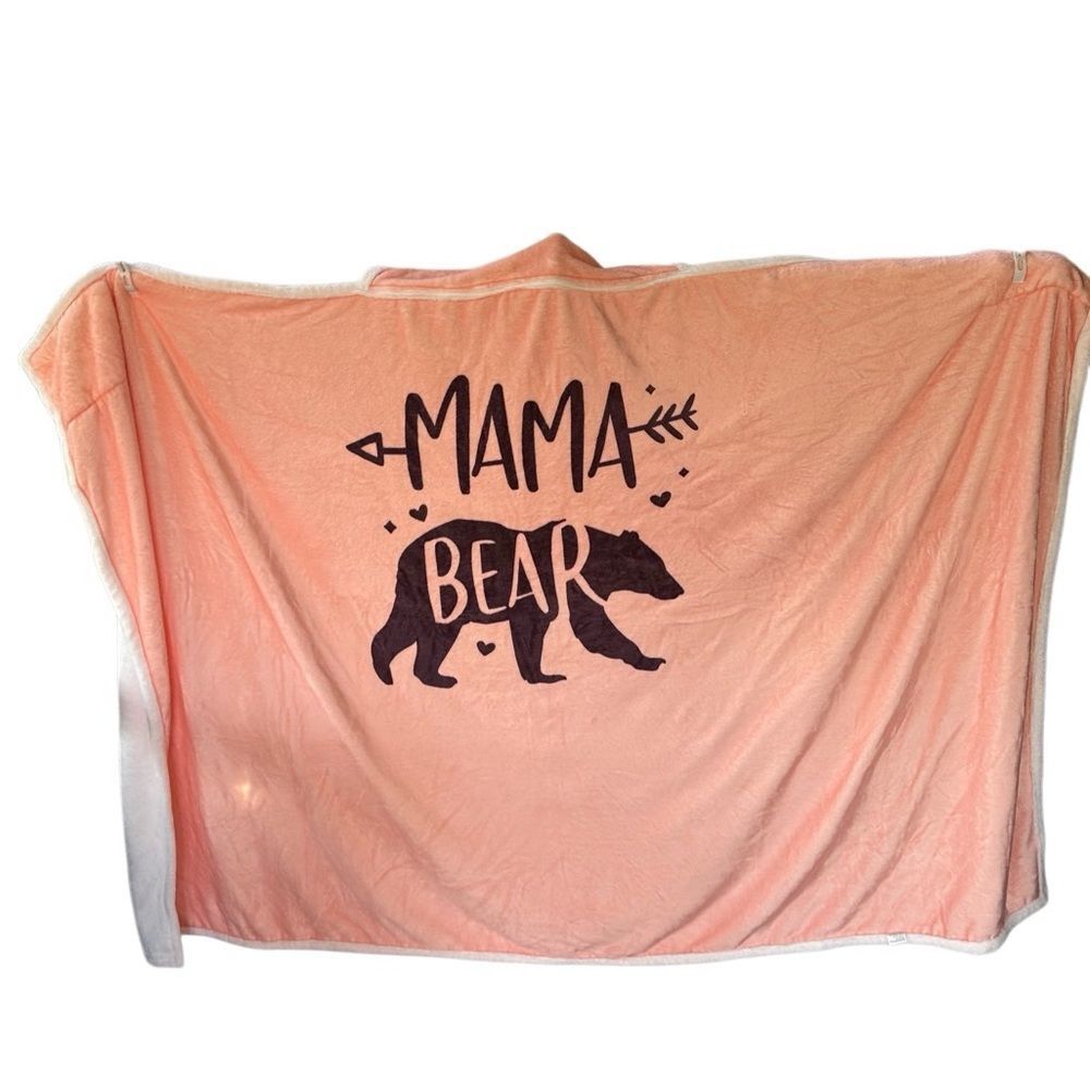 NEW Mama Bear Pink Wearable Blanket Hoodie | Plush Microfiber & Sherpa Throw